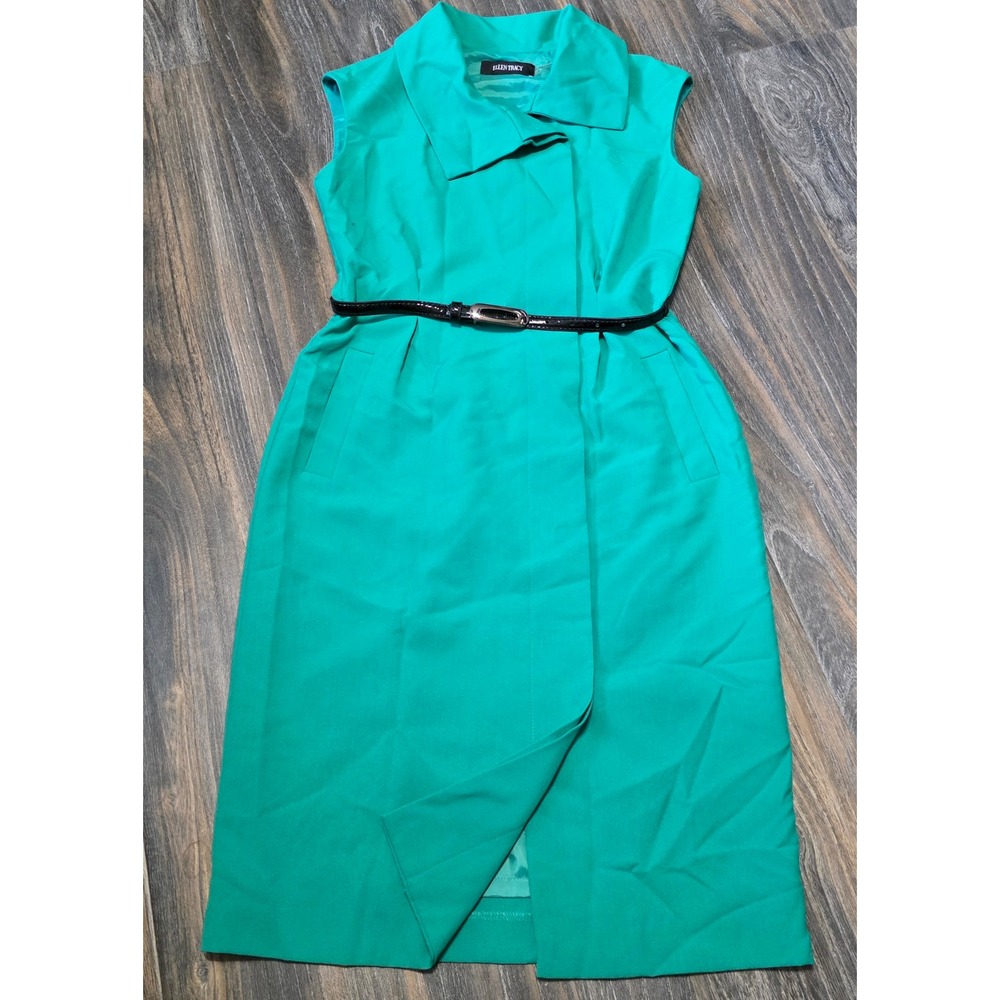Ellen Tracy Womens Green‎ Sheath Dress Portrait Collar Belted ED1MB469 Size 2